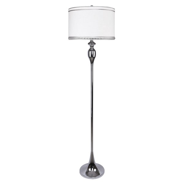 Floor Lamp 59.75 in Metal Base Nickel Finish with White Cotton Drum Shade